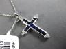 ESTATE .79CT ROUND DIAMOND & AAA PRINCESS SAPPHIRE 18K WHITE GOLD CROSS PENDANT