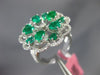 ESTATE LARGE 3.12CT DIAMOND & AAA EMERALD 18KT WHITE GOLD 3D FLOWER LOVE RING