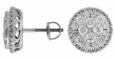 1.40CT DIAMOND 14KT WHITE GOLD 3D CLUSTER HALO FLOWER SCREW BACK STUD EARRINGS