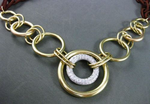 ESTATE LARGE .92CT DIAMOND 18KT TWO TONE GOLD MULTI CIRCLE OF LIFE NECKLACE