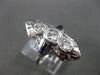 ANTIQUE LARGE .70CT DIAMOND & SAPPHIRE 14KT WHITE GOLD 3D 3 STONE FILIGREE RING