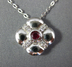 ESTATE .18CT DIAMOND & AAA RUBY 14KT WHITE GOLD 3D FLOWER SQUARE FUN PENDANT