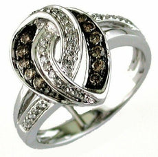 .38CT WHITE & CHOCOLATE FANCY DIAMOND 14KT WHITE GOLD PEAR SHAPE LOVE KNOT RING