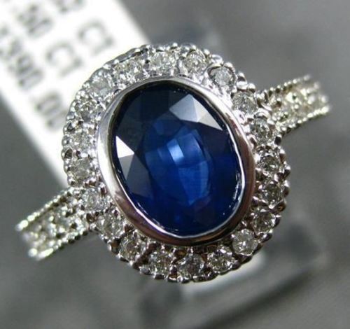 ESTATE 1.82CT DIAMOND & AAA SAPPHIRE 14K WHITE GOLD OVAL 3D HALO ENGAGEMENT RING