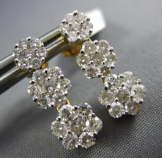 ESTATE 1.59CT DIAMOND 14K 2 TONE GOLD JOURNEY FLOWER SCREW BACK HANGING EARRINGS