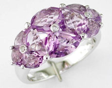 3.73CT DIAMOND & AAA AMETHYST 14KT WHITE GOLD 3D FLOWER ETOILE FUN RING
