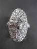 ANTIQUE LARGE 1.20CT DIAMOND 14KT WHITE GOLD 3D OVAL FILIGREE MILGRAIN RING