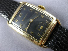 ANTIQUE WITTNAUER 14K YELLOW GOLD 3D BLACK RECTANGLE MECHANICAL MENS WATCH #815