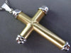 ESTATE LARGE 14KT WHITE & YELLOW GOLD 3D HANDCRAFTED SIMPLE CROSS PENDANT #24275