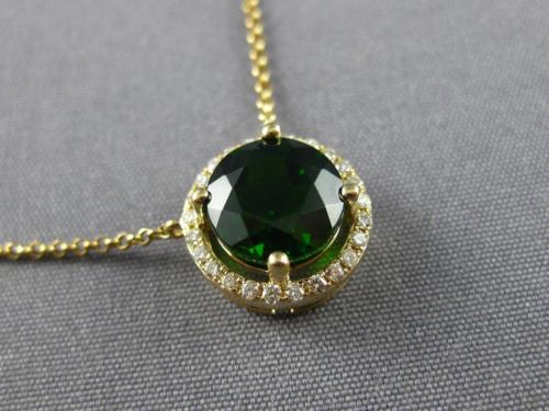 ESTATE LARGE 2.14CT DIAMOND & AAA GREEN GARNET 14KT YELLOW GOLD 3D HALO NECKLACE