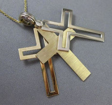 ESTATE 14KT WHITE & YELLOW GOLD 3D HANDCRAFTED FLOATING CROSS PENDANT #24784