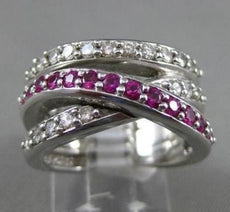 ESTATE WIDE 1.62CT DIAMOND & AAA RUBY 14KT WHITE GOLD 3D MULTI BAND X LOVE RING