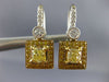 ESTATE LARGE 2.62CT WHITE & FANCY YELLOW DIAMOND 18K 2 TONE GOLD SQUARE EARRINGS
