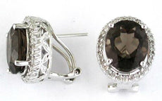 7.78CT DIAMOND & AAA SMOKY TOPAZ 14KT WHITE GOLD 3D OVAL HALO CLIP ON EARRINGS