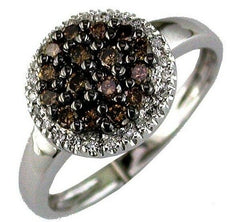 .55CT WHITE & CHOCOLATE FANCY DIAMOND 14K WHITE GOLD 3D FLOWER CLUSTER HALO RING