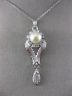 ANTIQUE .50CT OLD MINE DIAMOND AAA SOUTH SEA PEARL 14K WHITE GOLD PENDANT #21893