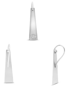 ESTATE .16CT DIAMOND 14KT WHITE GOLD 3D CLASSIC TRIANGULAR PAVE HANGING EARRINGS