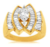 ESTATE 1.50CT MARQUISE & BAGUETTE DIAMOND 14KT YELLOW GOLD 3D ENGAGEMENT RING