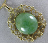 ANTIQUE WIDE AAA JADE 14KT YELLOW GOLD 3D FILIGREE HEART FLOATING PENDANT #24042