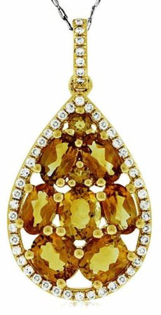 2.20CT DIAMOND & AAA CITRINE 14KT YELLOW GOLD ROUND & OVAL TEAR DROP FUN PENDANT