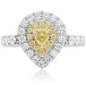 ESTATE WIDE 1.36CT WHITE & FANCY YELLOW DIAMOND 18K 2 TONE GOLD ENGAGEMENT RING