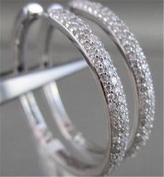 ESTATE 1.0CT DIAMOND HOOP EARRINGS 14K WHITE GOLD 30mm SIMPLY BEAUTIFUL!!!!!!!!!