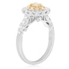 ESTATE 1.0CT WHITE & FANCY YELLOW DIAMOND 18K 2 TONE GOLD FLOWER ENGAGEMENT RING