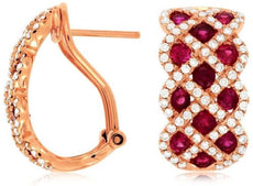 ESTATE WIDE 3.0CT DIAMOND & AAA RUBY 14K ROSE GOLD 3D MULTI ROW CLIP ON EARRINGS