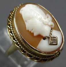ANTIQUE LARGE .02CT DIAMOND 14KT YELLOW GOLD 3D LADY CAMEO OVAL FILIGREE RING