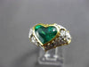 ANTIQUE LARGE 2.74CT DIAMOND & AAA EMERALD 18K 2 TONE GOLD HEART ENGAGEMENT RING