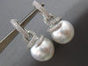 ESTATE LARGE 1.6CT DIAMOND & AAA SOUTH SEA PEARL 18K WHITE GOLD HANGING EARRINGS