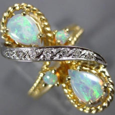 ANTIQUE LARGE .07CT OLD MINE DIAMOND & AAA OPAL 14K GOLD 3D INFINITY RING #26556
