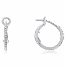 ESTATE .17CT ROUND DIAMOND 18KT WHITE GOLD CLASSIC HUGGIE CLIP ON HOOP EARRINGS