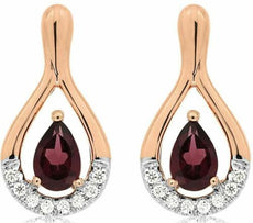 ESTATE 1.12CT DIAMOND & AAA RHODOLITE 14KT ROSE GOLD PEAR SHAPE HANGING EARRINGS