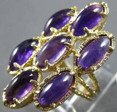 ANTIQUE LARGE 10CT DIAMOND & AAA AMETHYST 14K YELLOW GOLD MULTI OVAL RING #26404