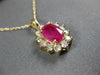 ESTATE LARGE 1.98CT DIAMOND & AAA RUBY 14K YELLOW GOLD 3D OVAL FLOWER PENDANT