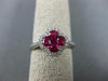 ESTATE .96CT DIAMOND & AAA RUBY 18KT WHITE GOLD 3D CLASSIC HALO FLOWER LOVE RING