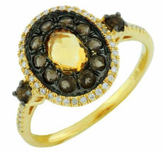 1.12CT DIAMOND & AAA CITRINE & SMOKY TOPAZ 14K YELLOW GOLD 3D ROUND & OVAL RING