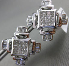 ESTATE EXTRA LARGE 3.01CT DIAMOND 14KT WHITE GOLD CROSS SQUARE CLIP ON EARRINGS