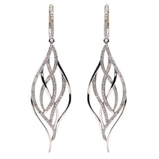 ESTATE .82CT DIAMOND 18KT WHITE GOLD 3D CLASSIC TEAR DROP LOVE HANGING EARRINGS
