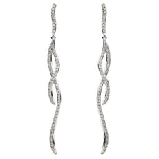 ESTATE LONG .48CT DIAMOND 18KT WHITE GOLD CLASSIC INFINITY LOVE HANGING EARRINGS