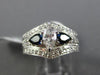 ESTATE 1.57CT DIAMOND & SAPPHIRE 14KT WHITE GOLD 3D 3 STONE LOVE ENGAGEMENT RING