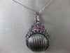 ESTATE LARGE .40CT RUBY 14KT BLACK GOLD 3D HANDCRAFTED SHELL FILIGREE  PENDANT