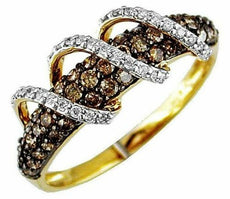 .76CT WHITE & CHOCOLATE FANCY DIAMOND 14KT YELLOW GOLD MULTI ROW SWIRL FUN RING