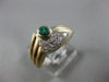 ESTATE .50CT DIAMOND & AAA EMERALD 14KT TWO TONE GOLD 3D " V " SHAPE LOVE RING