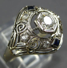 ANTIQUE WIDE .5CT OLD MINE DIAMOND & AAA SAPPHIRE 14K WHITE GOLD ENGAGEMENT RING
