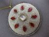ANTIQUE LARGE 6.0CT DIAMOND AAA RUBY & PEARL ENAMEL 18KT YELLOW GOLD 3D PENDANT