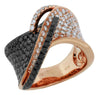 ESTATE 2.90CT WHITE & BLACK DIAMOND 14KT ROSE GOLD 3D MULTI ROW LOVE KNOT RING