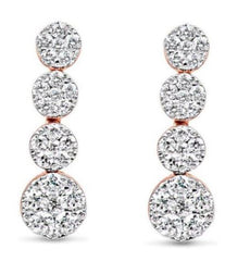 ESTATE LARGE .7CT DIAMOND 18K WHITE & ROSE GOLD CLUSTER JOURNEY HANGING EARRINGS
