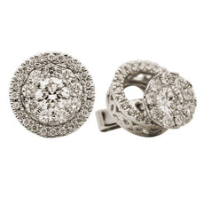 ESTATE .85CT DIAMOND 18KT WHITE GOLD CLUSTER FLOWER CLASSIC JACKET STUD EARRINGS